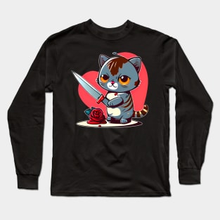 Valentines Cat with Knife Long Sleeve T-Shirt